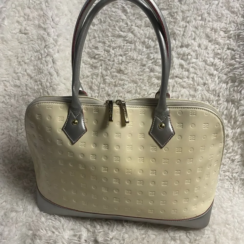 Arcadia leather Patent Leather Cream and Silver Dome style medium Satchel.